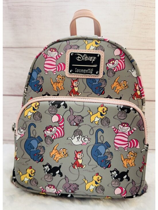 Loungefly Disney Cats Yarn Marie Allover Gray Mini Backpack NWT main image 4